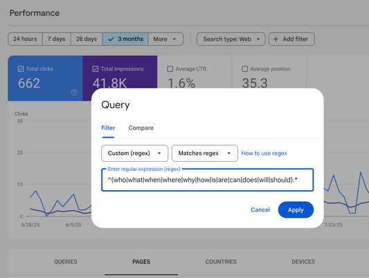 Custom Regex filters Search Console