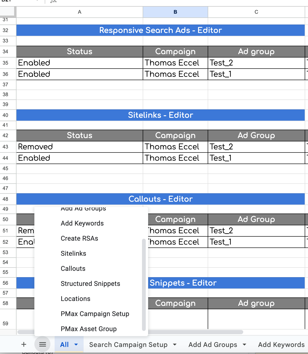 Google Ads Editor Template