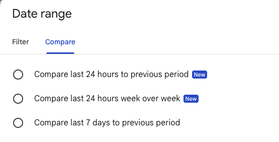Search Console 24 hours comparison